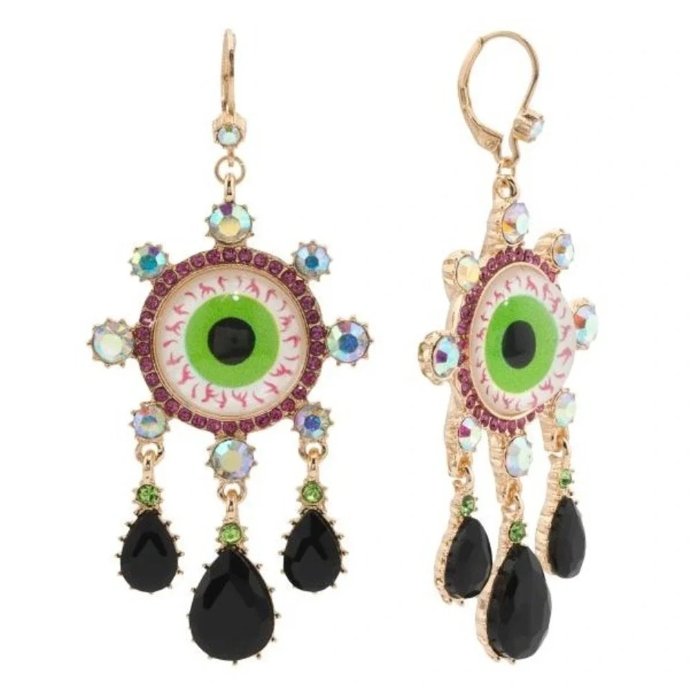 Betsey Johnson Eyeball Chandelier Earrings Gothic Halloween Dangle Spooky Kitsch